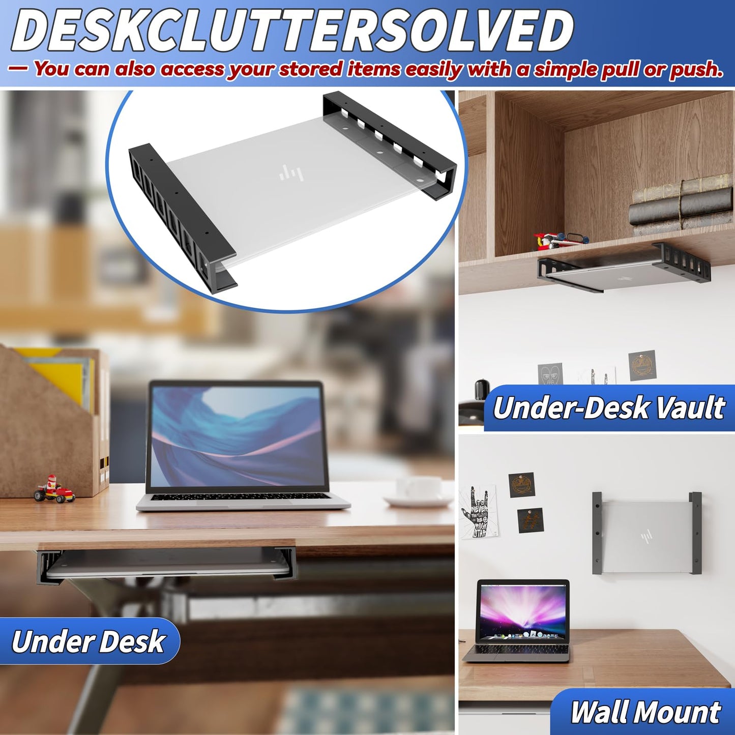 sciuU Under Desk & Wall Mount Holder for Laptop Keyboard TV Box Modem