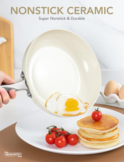MICHELANGELO Frying Pan 30cm, Durable Ceramic Non-Stick Surface for Effortless Cooking, Oven & Induction Hob Safe, PFOA-Free, Cream White