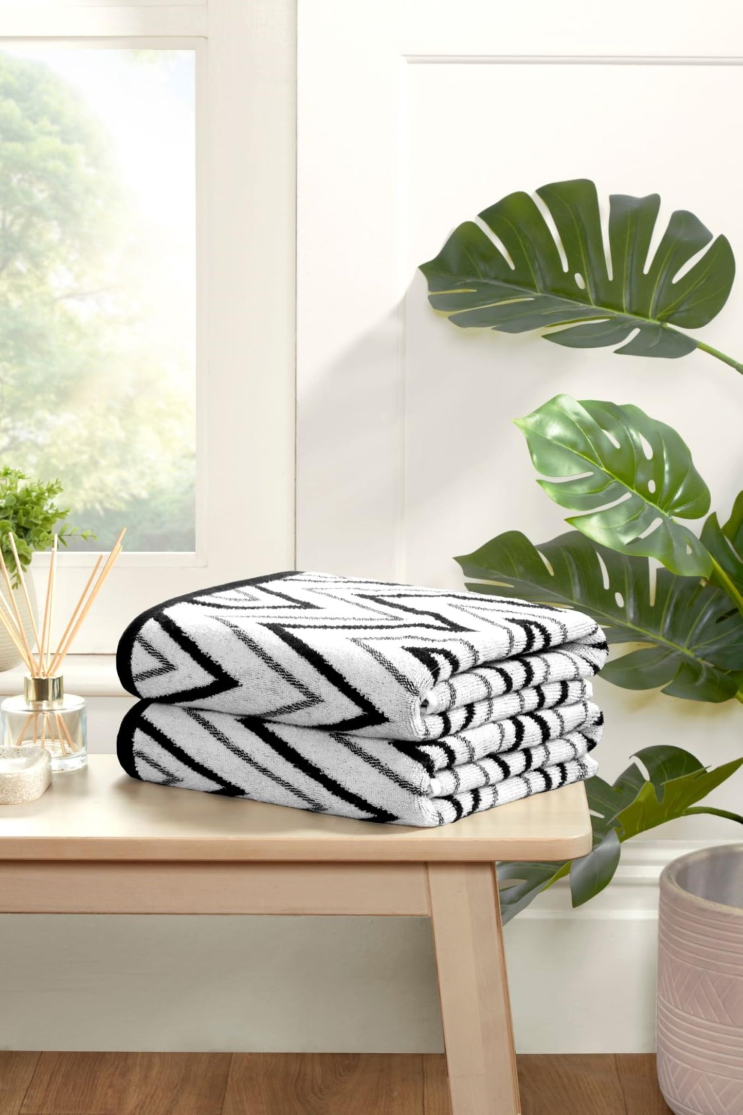 Rapport Home Helix Hand Towels 2 Pack, 50x85cm 100% Cotton - Mono Black
