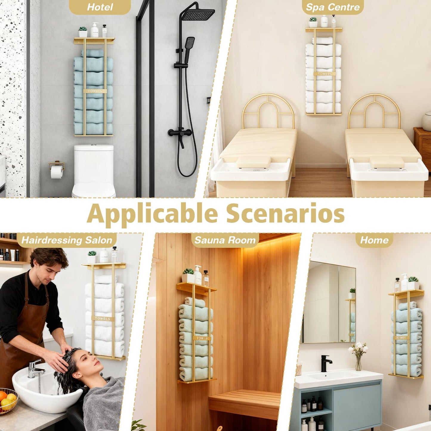 Gold Towel Rack Wall Mounted Large Bathroom Towel Holder with Shelf