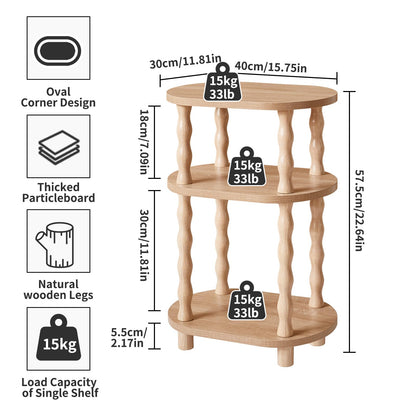Aibiju 3-Tier Side Table with Solid Wood Legs, Small Oval End Table Slim Coffee Tables, Industrial Nightstand with Storage Shelf for Bedroom