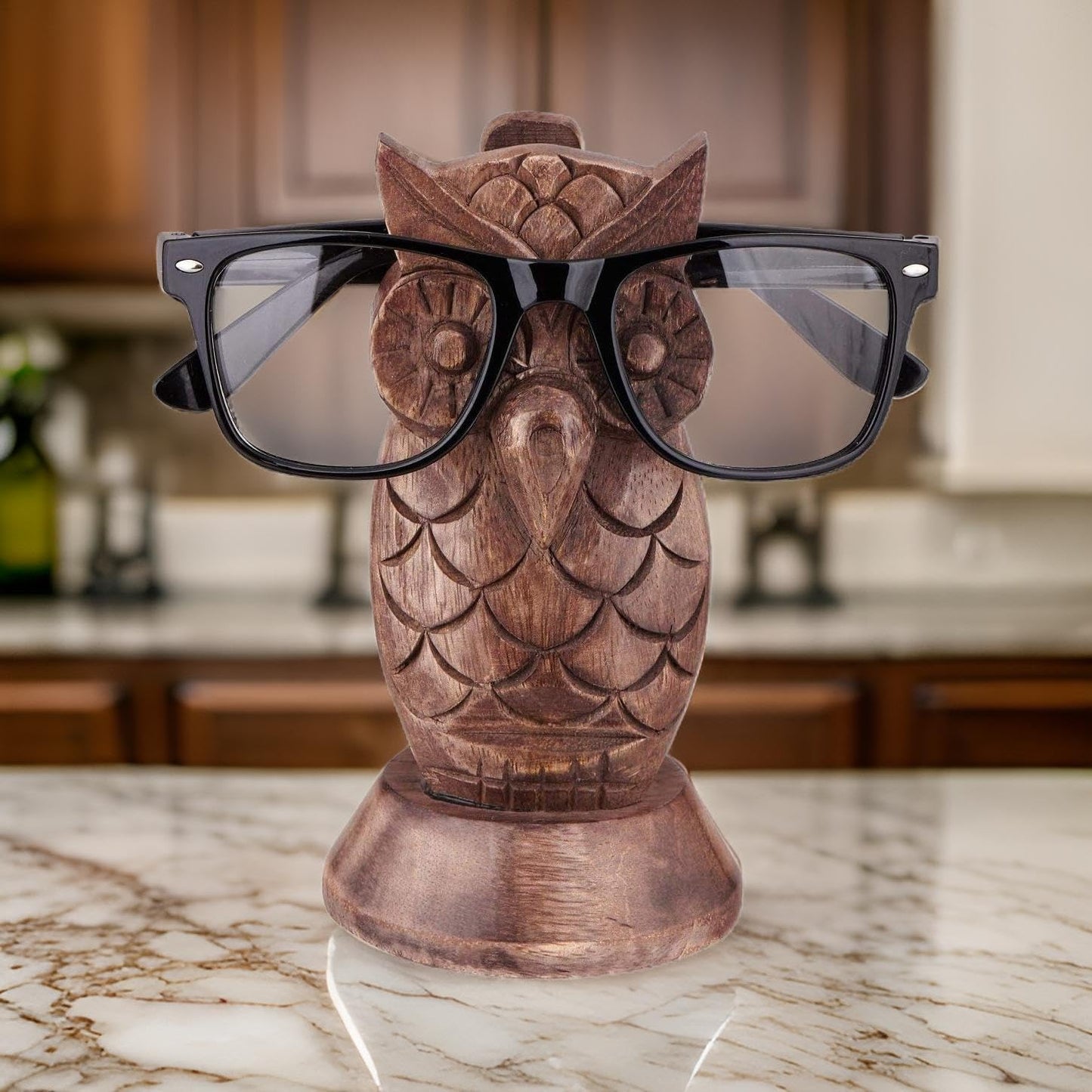 Ajuny Handcrafted Wooden Eyeglass Spectacle Holder - Handmade Owl Design Eyewear Wood Display Stand