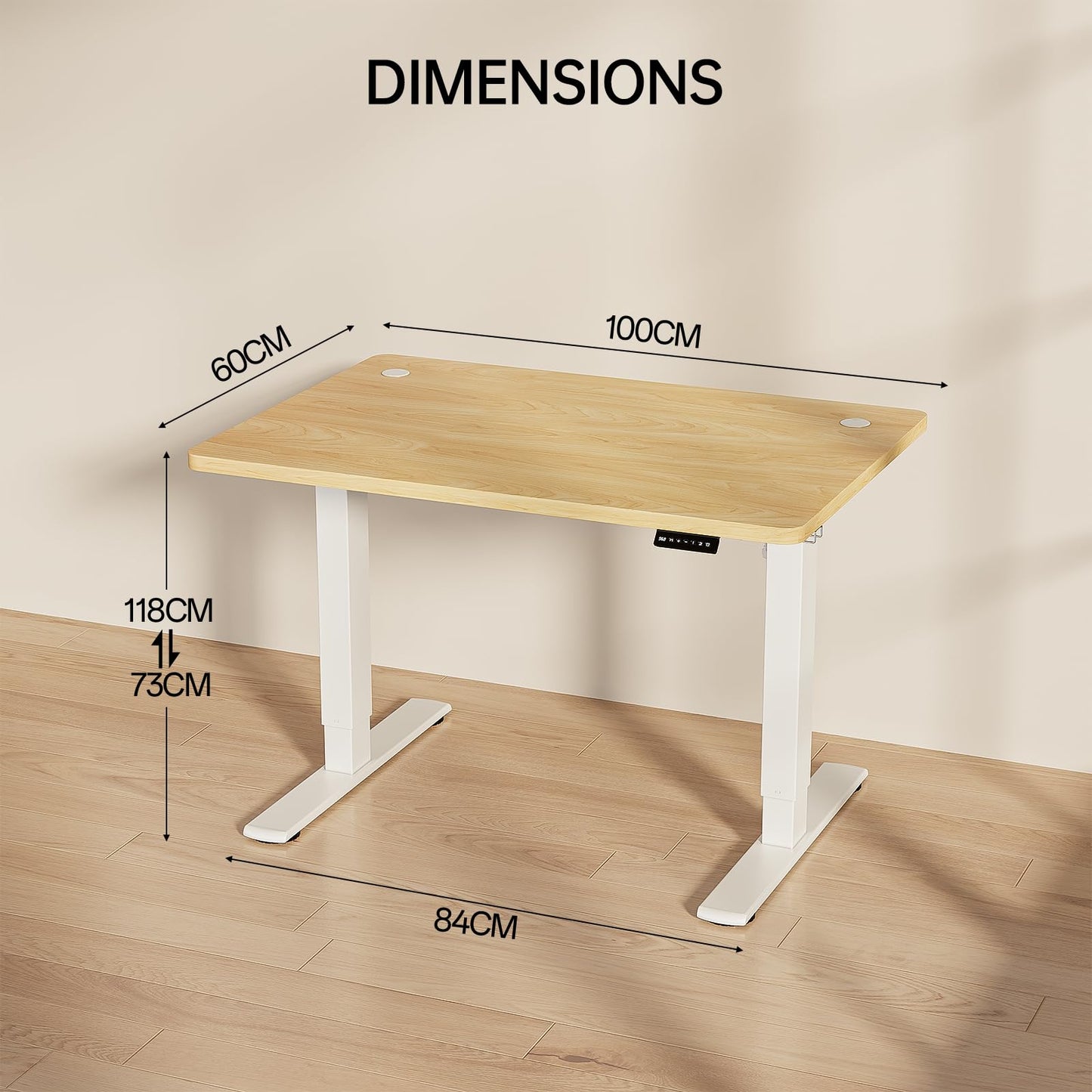 Homall Electric Height Adjustable Desk, Adjustable Height Office Desk with USB Ports, 160x70cm, Home Office with Splice Board, Beige