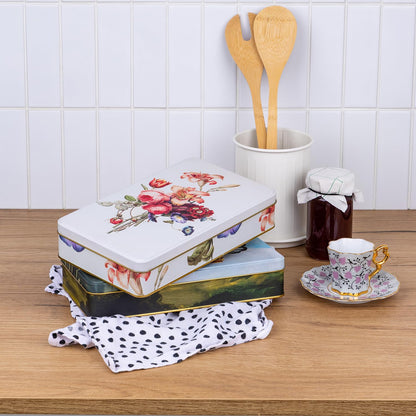 NOTIQUE Tin Metal Tin with Lid, Nostalgic Art Tin Box, Biscuit Tin, Storage Jar for Small Items - Collection Herbarium Flower Language