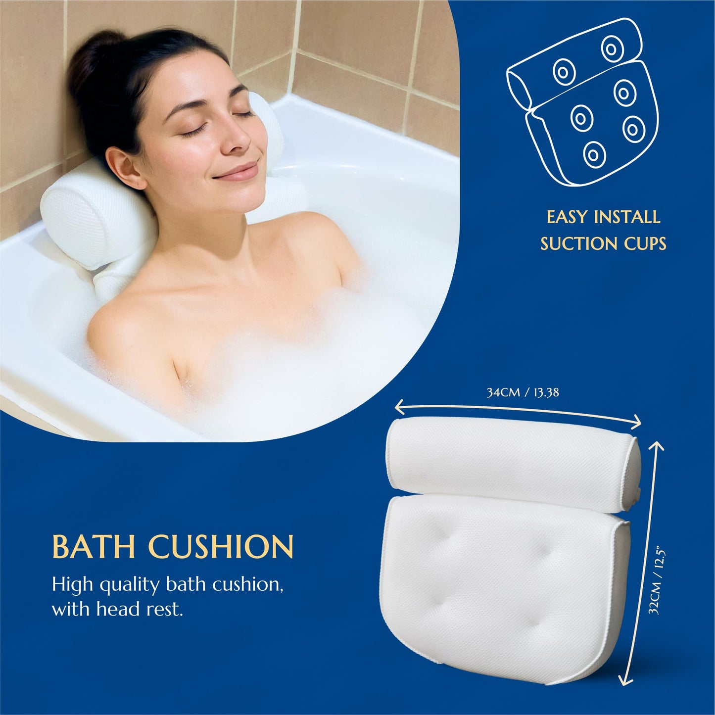 Tranquil Tides Bamboo Bath Caddy Tray with Pillow – Luxury Bath Board Set with Soap Dish, Facecloth & Exfoliating Gloves – Over Bath Tray Gift Set
