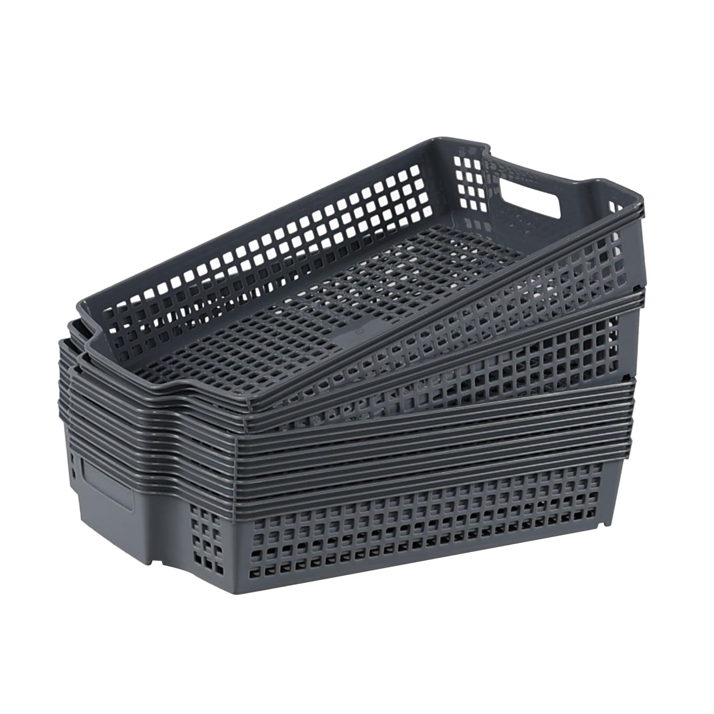 Eudokky 6 Packs Stackable Storage Baskets, Grey Plastic Storage Tray