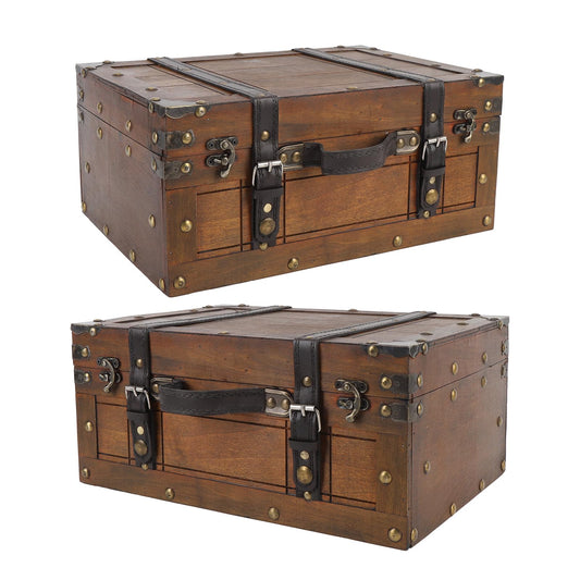 KENANLAN Wooden Chest, Portable Vintage Distressed Multifunctional Wood Storage Trunk Handbag with Retro,Vintage Style for Clothes Toys, Photo Prop