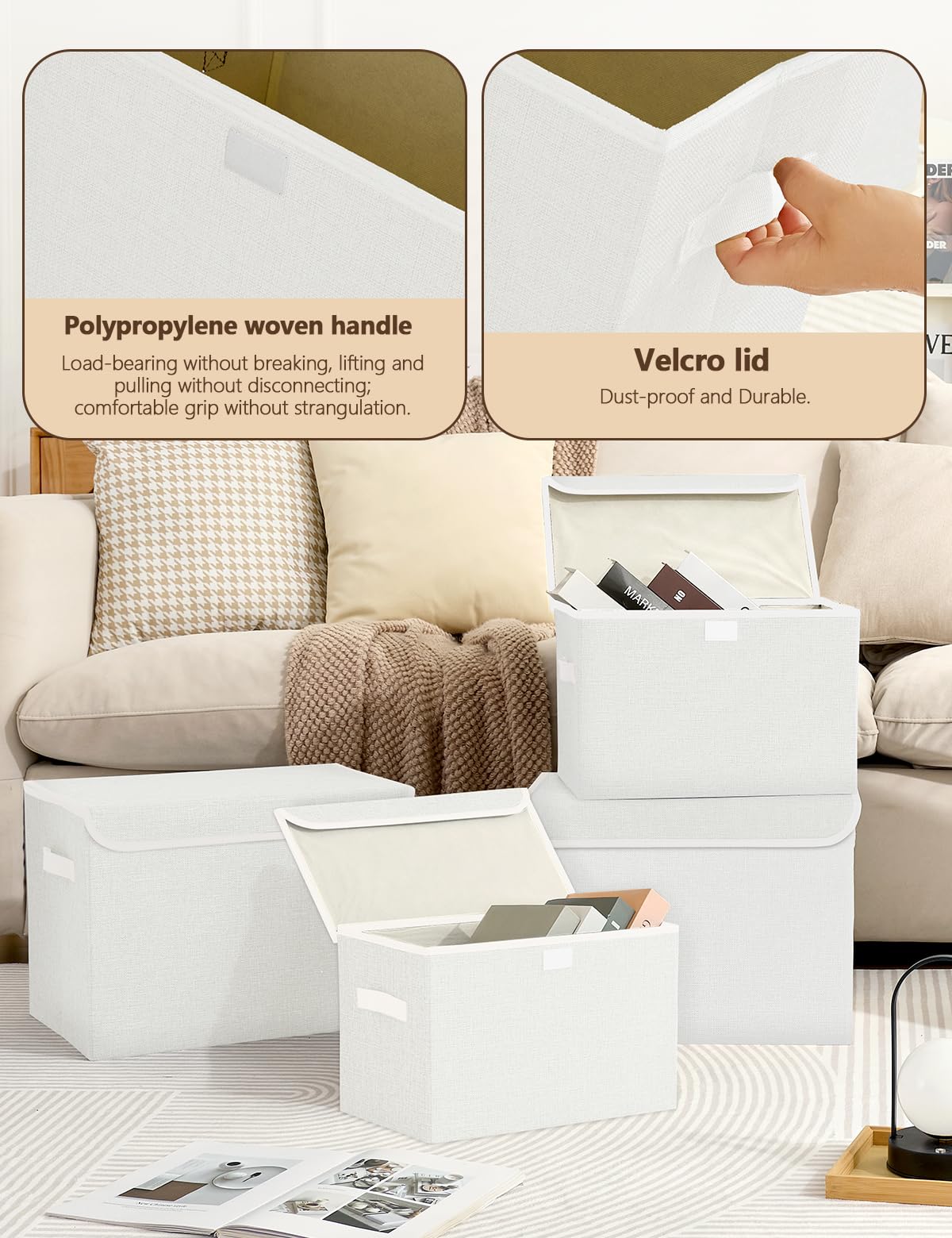 Bagnizer Medium Collapsible Storage Baskets Foldable with Lids 3PCS