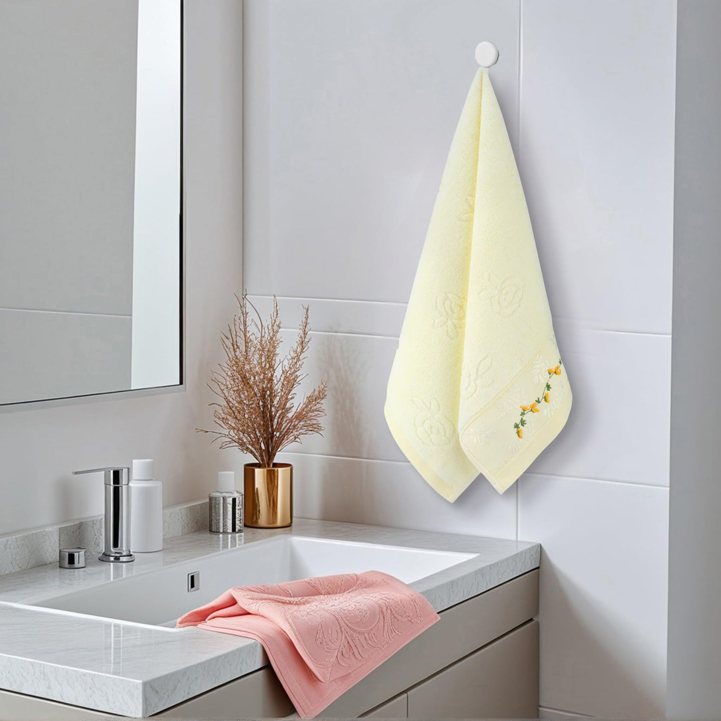 HMETOL Soft Absorbent Floral Embroidered Hand Towels for Bathroom Kitchen
