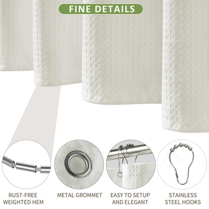 FY&XZH Heavy-Duty Waffle Weave Shower Curtain with Stainless Steel Hooks, Thick Fabric for Bathroom, Hotel, Spa & Salon-275 x 183cm Beige