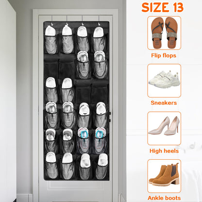 Yunyige Shoe Door Storage, Overdoor Shoe Storage Organiser, over Door Shoes Rack with 24 Mesh Pockets, Shoes Hanging Storages Black