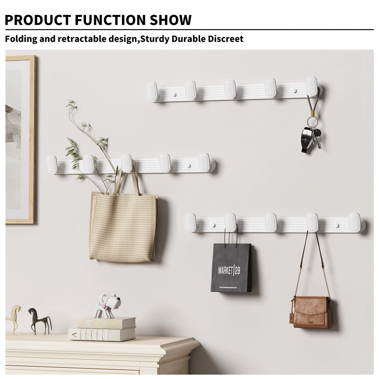 dancrul Coat Rack Wall Mount White, 5 Hooks Rack Metal Coat Hanger Wall for Hanging Hat Purse and Robes, Towel Hook for Bathrooms and Entryway