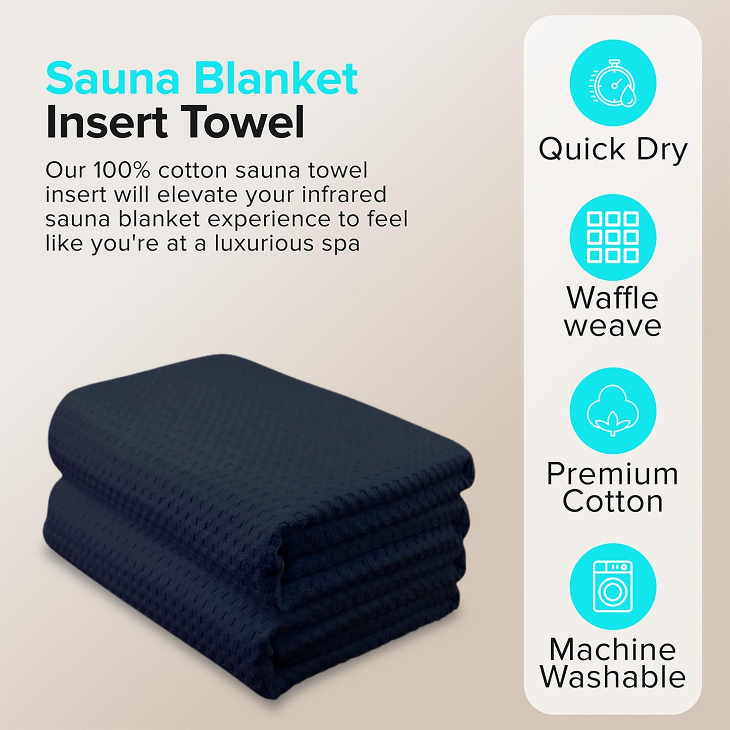 REVIIV Sauna Blanket Insert Towel - 2 Pack Soft Black Cotton Waffle - Comfortable and Easy Home Sessions Minimal Cleanup - Super Absorbent Sauna Towel