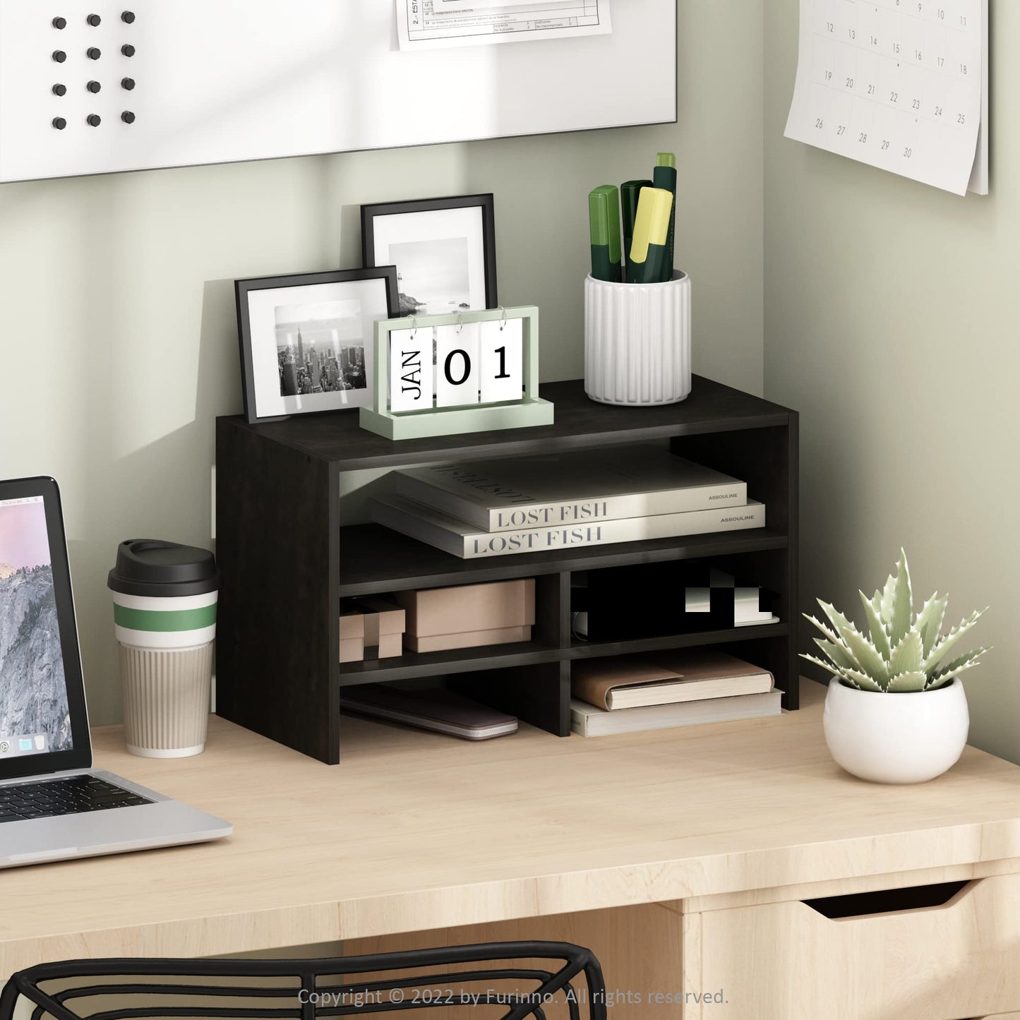 Furinno Desk Top Organizing Shelf Bookcase, Espresso, 19.8 (D) x 41.7 (W) x 23.6 (H) cm