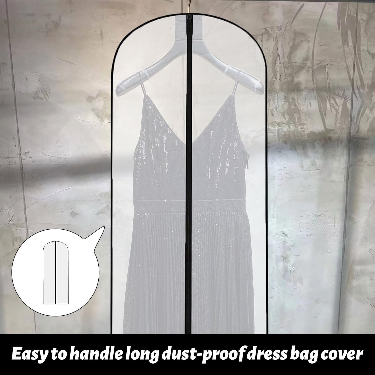 2 PCS Long Dress Bags Covers,Dress Bags Covers Long,Garment Covers Translucent with Zip Waterproof Dustproof,Dress Covers Garment bags Full Length