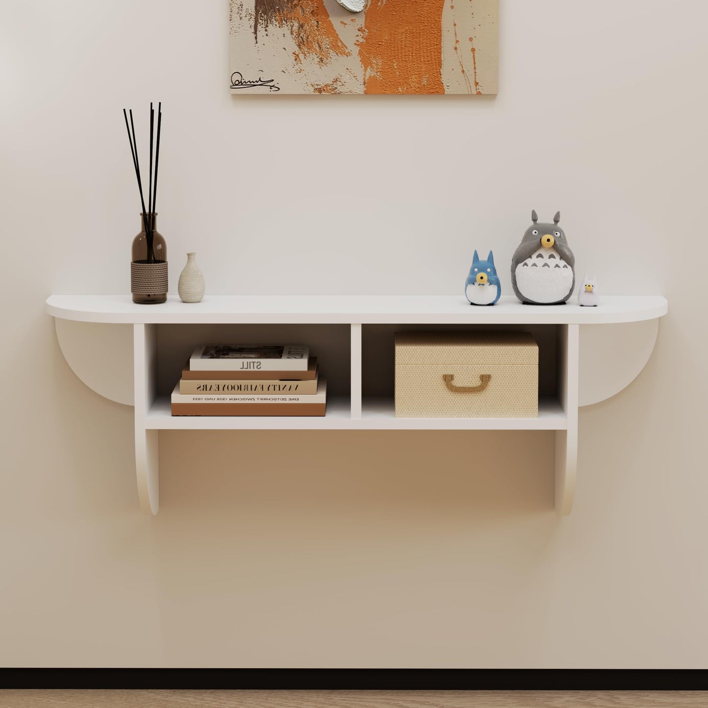 Pmnianhua Floating Solid Wood Console Table, Wall Mounted Narrow Entryway Table with Storage Shelf