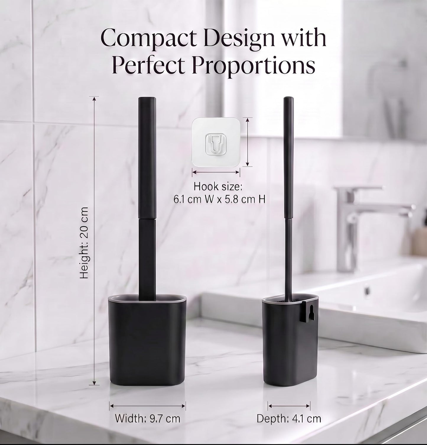 HomlyPro 2 Pack Silicone Toilet Brush and Holder Set, Deep Cleaning Flexible Bristles, Long Handle, Quick Drying Anti-Drip Base