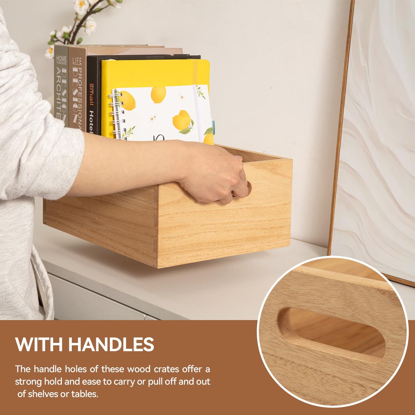 KIRIGEN Wooden Storage Crates with Handles, Set of 3, Natural