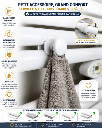 Set of 2 White Towel Rail Hooks for Radiator Towel Dryer - Pair of Hooks White