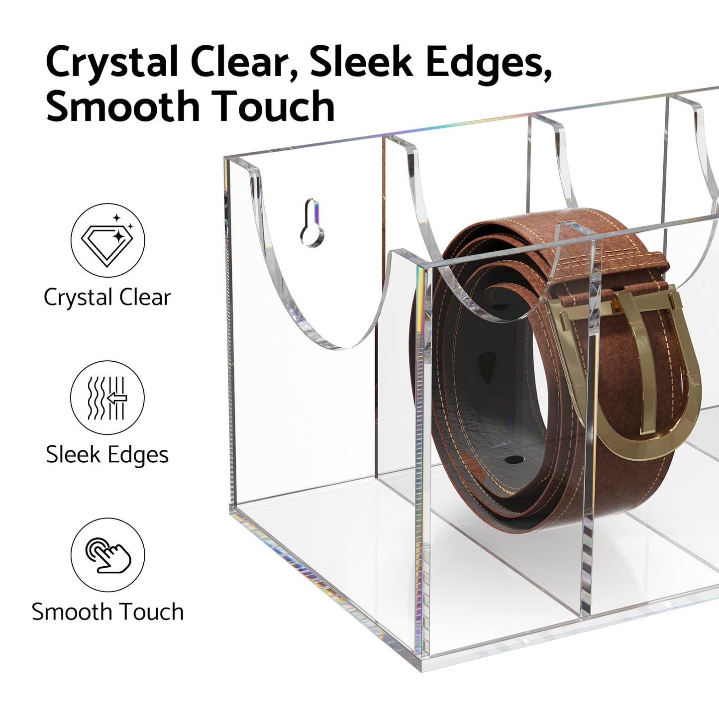 FEMELI Acrylic 7 Compartment Belt Organizer, Clear Belt Display Case for Closet Tie and Bow Tie