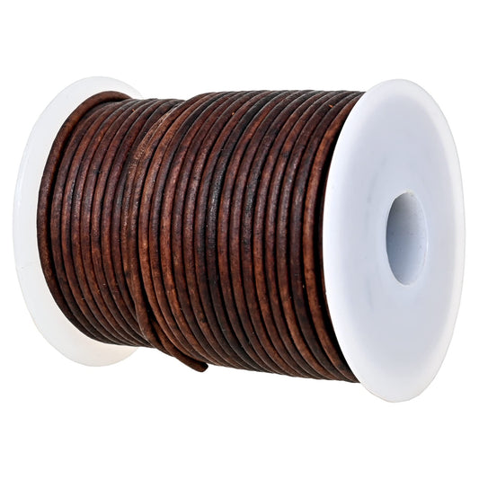 GENIQUE Real/Genuine Round Leather String Cord for Necklace, Bracelets, Jewellery, Braiding(20 Metres) (2mm,Antique Brown Distressed)