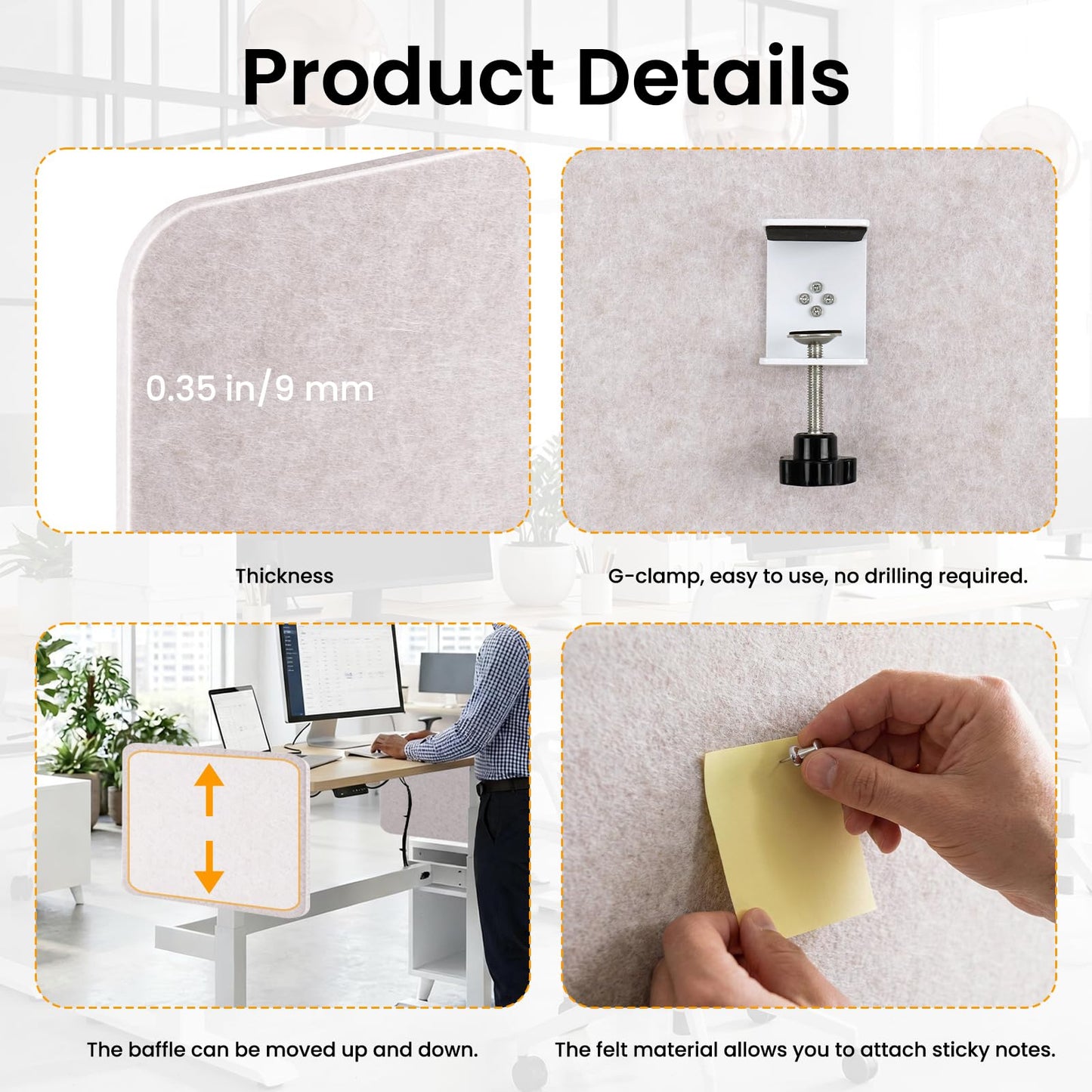 2-Pack Felt Desk Dividers, Clamp-On Privacy Panels, 40 x 60 cm, Oatmeal