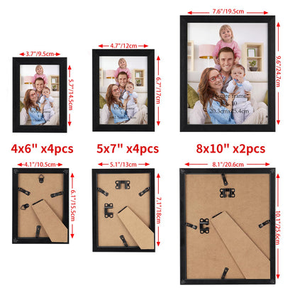 Giftgarden 10 Pcs Multi Picture Photo Frames Set for Multiple Size Photograph, Two 8x10, Four 4x6, Four 5x7, Black