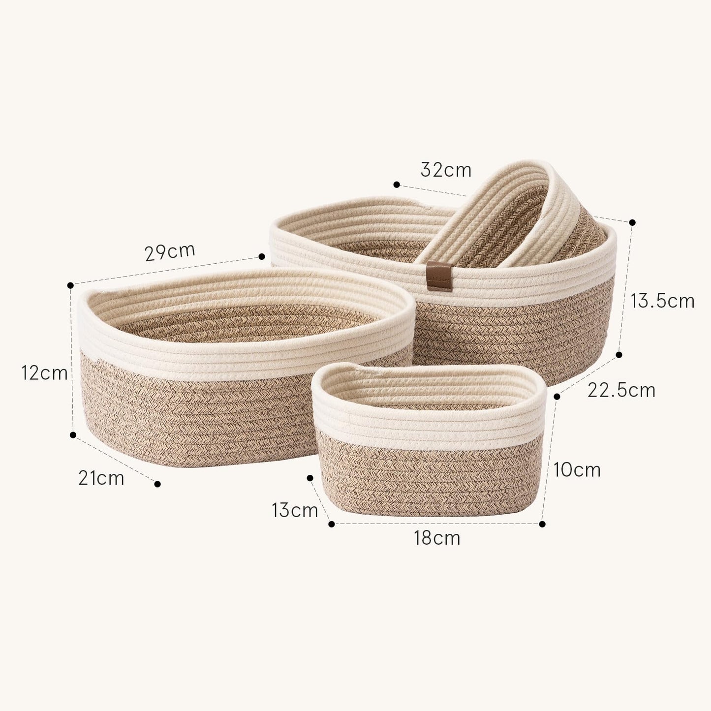 LA JOLIE MUSE Rope Storage Baskets, White & Desert, 4 Pack