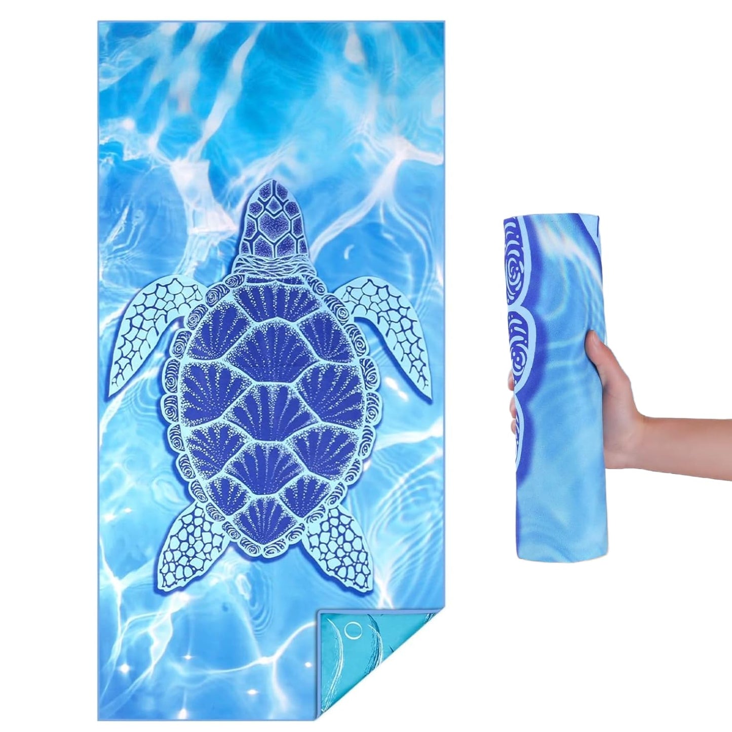 HAJXXMM Microfibre Beach Towel for Adults, Turtle Beach Towel, 140 × 70 cm Quick Dry Beach Towel, Lightweight Beach Towel with Net Bag