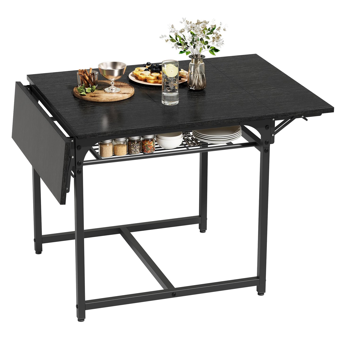 YITAHOME Folding Dining Table, Drop Leaf Table, Black
