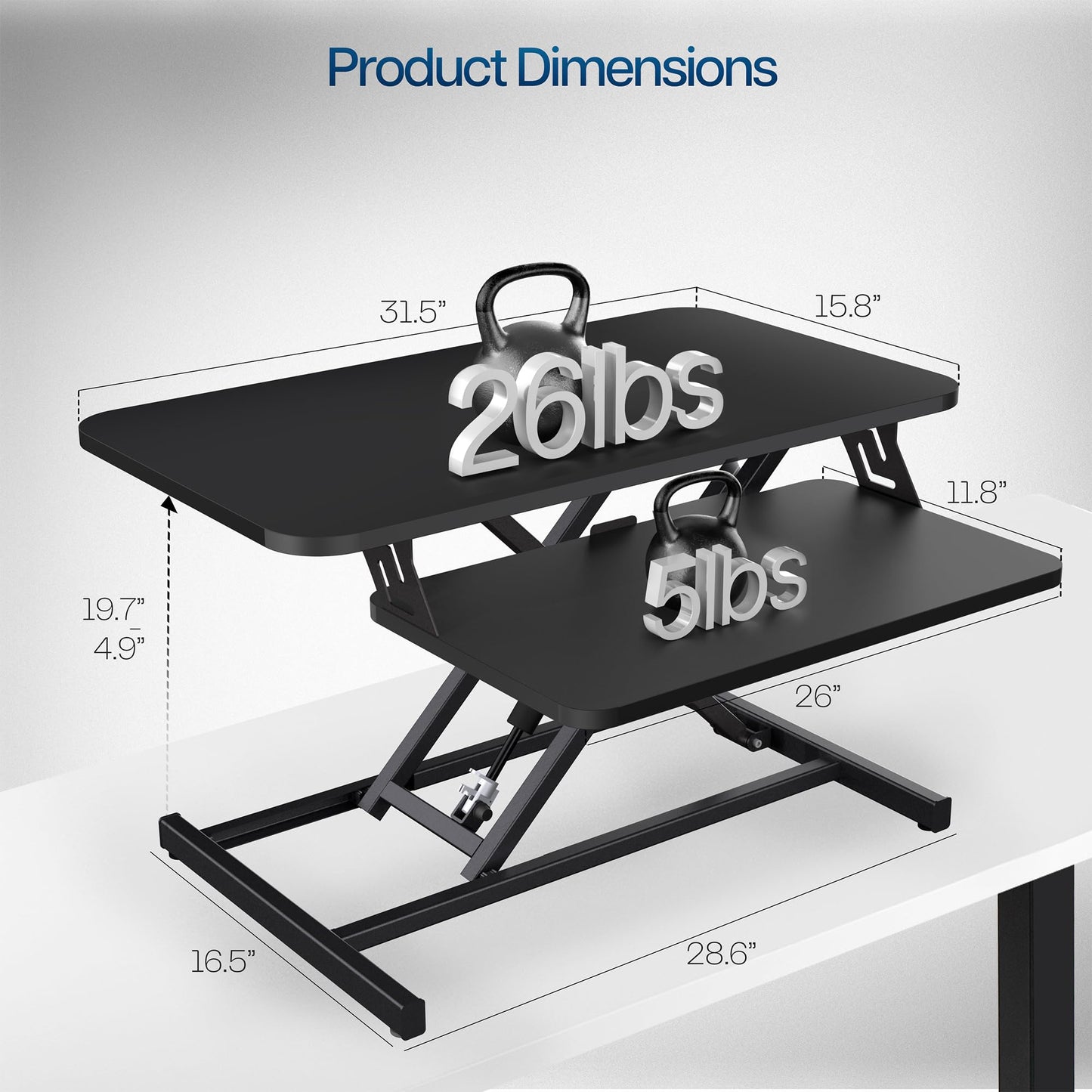 VIVO Desk Riser 80 cm Standing Converter with Quick Pneumatic Spring, Economic Height Adjustable Sit Stand Dual Monitor and Laptop Workstation, Black