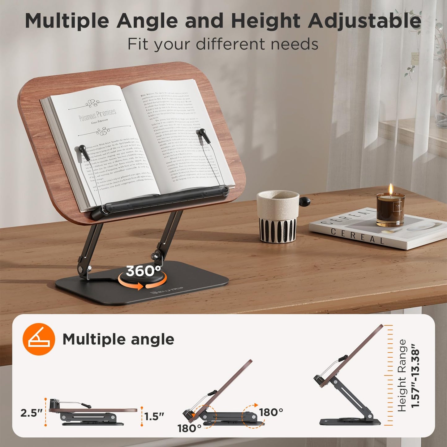 BEAUTRIP Book Stand for Reading, Foldable Book Holder for Desk Hands Free, Display Stand for Office, Kitchen, Cookbooks, Textbooks, Recipes