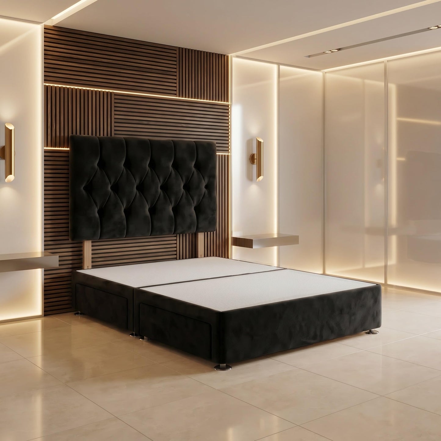 Bed Centre Ziggy Plush Small Single Divan Base 30" Headboard, Black, 0 Draw