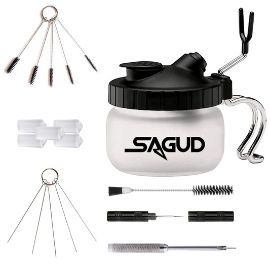 SAGUD Airbrush Clean Kit Cleaning Pot with Glass Cleaning Pot Holder, Air brush Cleaning kit for Spray Gun Washing
