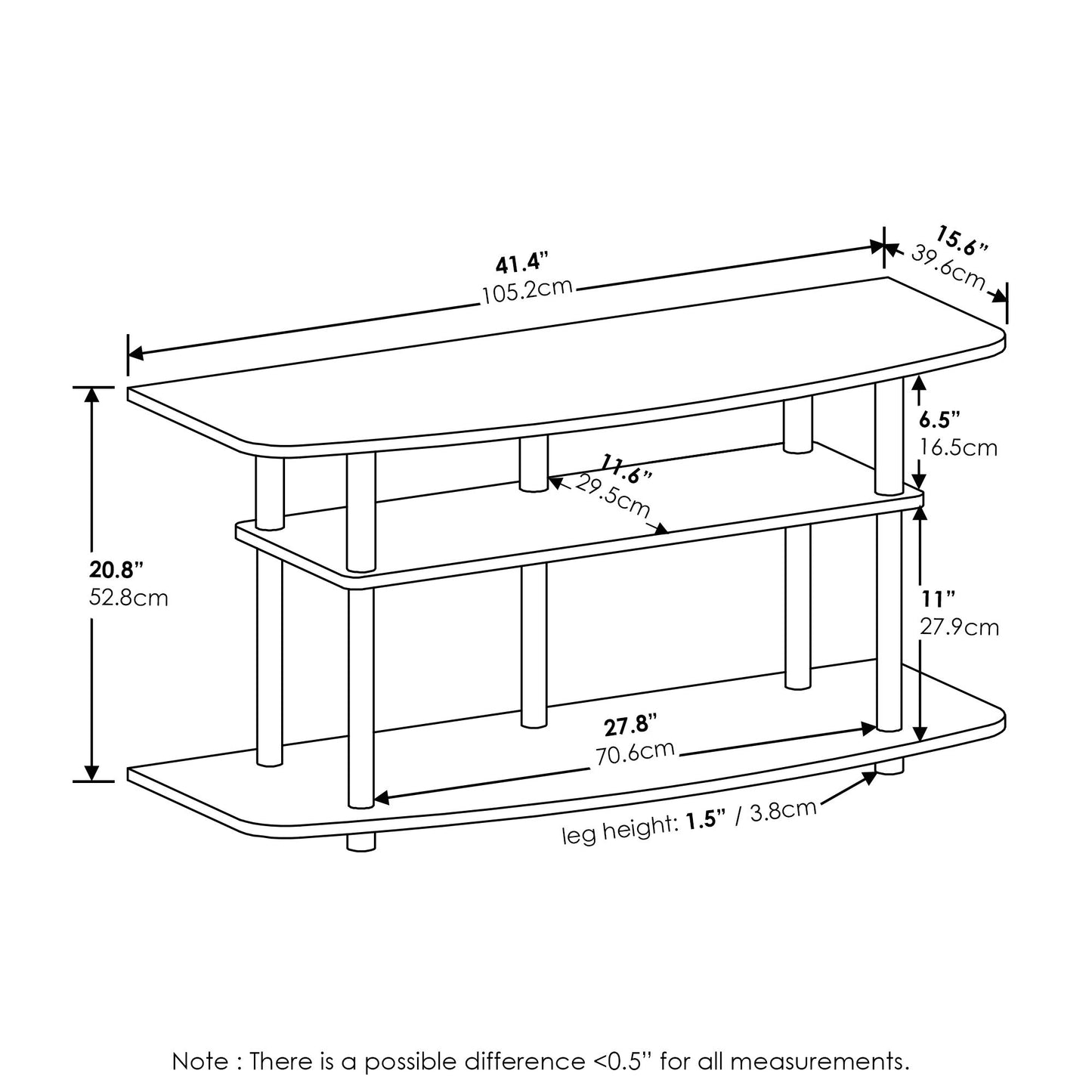 Furinno TURN-N-TUBE TV Stand, 3-Tier Entertainment Center,TV Console for TV up to 46 Inch, for Living Room, Bedroom, Black Oak