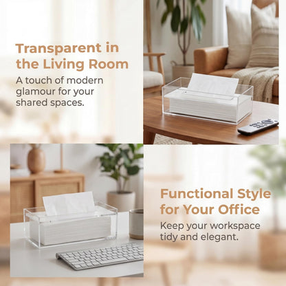 Dicunoy Clear Tissue Box Holder, Rectangular Acrylic Facial Paper Holder with Removable Cover, Napkin Dispenser for Vanity Counter, Dresser, Office