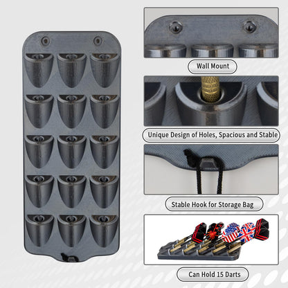 Extguds Dart Holder Wall Mount,Dart Display Rack Displays 15 Steel/Soft Tip Darts,Dart Stand with Storage Bag,Dart sharpener,Dart