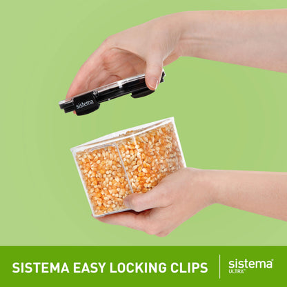Sistema Ultra Square Airtight Pantry Storage Containers | Assorted Capacity Food Storage Solution | Stackable | Locking Clips | BPA-Free | Clear with