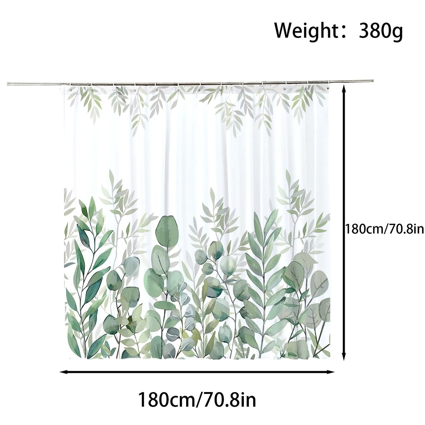 FAIRYGATE Green Shower Curtain Floral Shower Curtains Waterproof Plant Bathroom Decoration Leaves Washable Bathroom Curtain Decor Quick-Drying Shower
