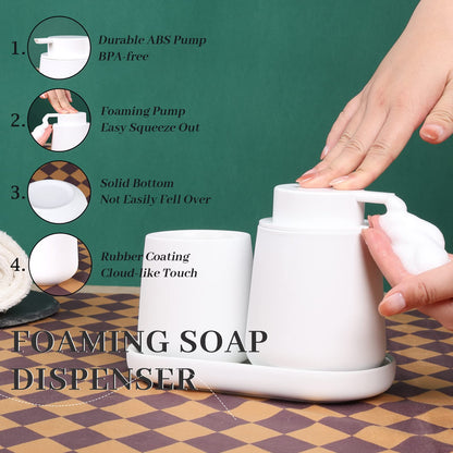 BosilunLife White Bathroom Accessory Set - 3 pcs Ceramic Bathroom Soap Dispenser Set Farmhouse Bathroom Counter Decor Set Accessories