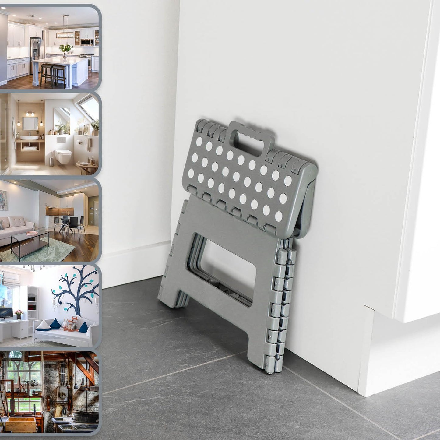 COM-FOUR® folding step with rubber studs, foldable step stool