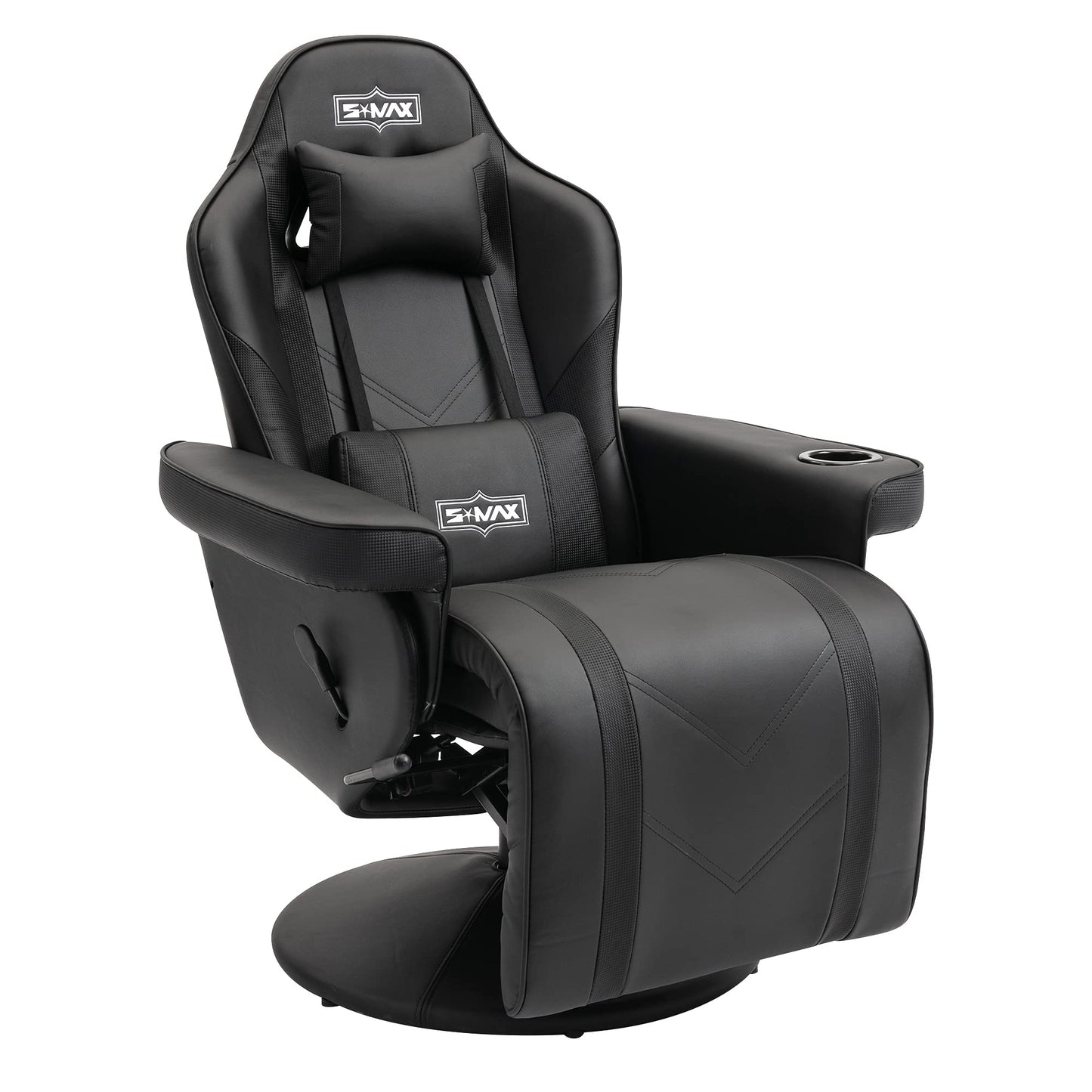 S*MAX Gaming Recliner Chair Ergonomic High Back Wide Lumbar Support Swivel PU Leather Cup Holder Adjustable Backrest Footrest Gaming Chair for Adults