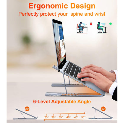LICHIFIT Aluminum Alloy Laptop Folding Stand for Desk, Portable Foldable Tablets Mount with 8-in-1 Multi-Interface Expansion Dock Hub Multi-Angle