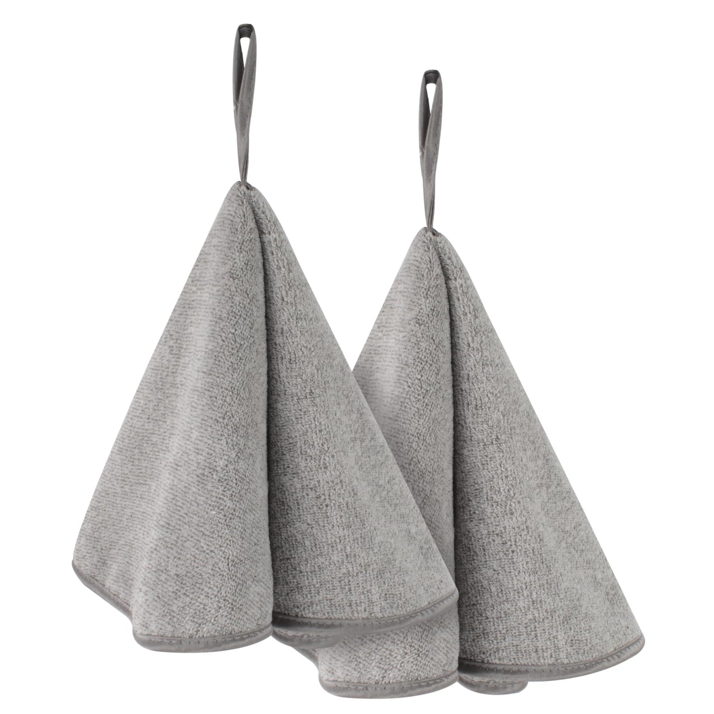 VIVOTE Hand Towels with Loop, Super Soft Absorbent Microfibre Hand Towel for Bathroom, Quick-Drying Carbon Fibre Round Kitchen Hand Towels, (Grey,