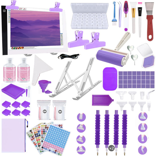 Lenxnmy 161pcs All-Inclusive Diamond Painting Tool Set Diamond Art Accessories Kit with A4 Diamond Painting Light Pad,Diamond Art Sealer Glue,Diamond
