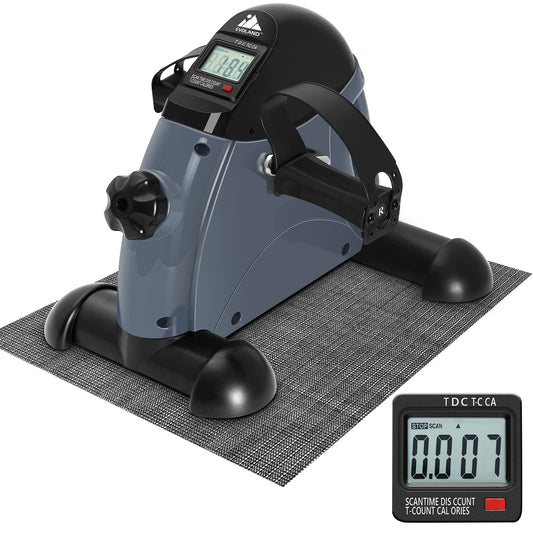 EVOLAND Mini Exercise Bike, Under Desk Bike Pedal Exerciser with Handle| Adjustable Resistance| LCD Display| Non-Slip Mat, Home and Office Workout