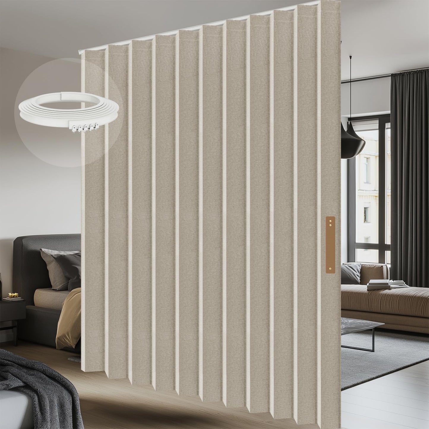 Room Divider Curtain Sets with Flexible Ceiling Track, Privacy Soundproof Curtain for Bedroom Office Patio Sliding Door