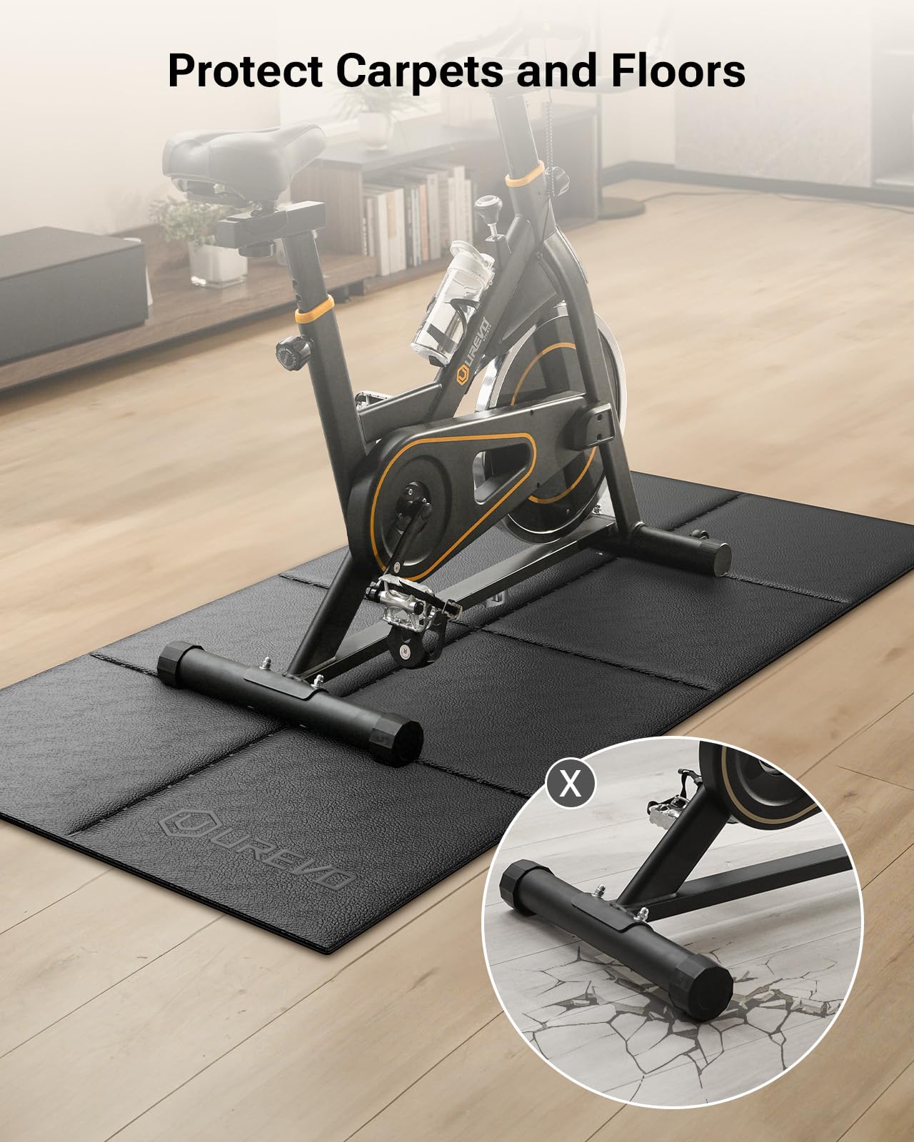 UREVO Foldable Treadmill Mat, Exercise Bike Mats for Home Gym Workout, Waterproof Non-Slip Exercise Equipment Mat Floor Protector for Indoor Cycles,