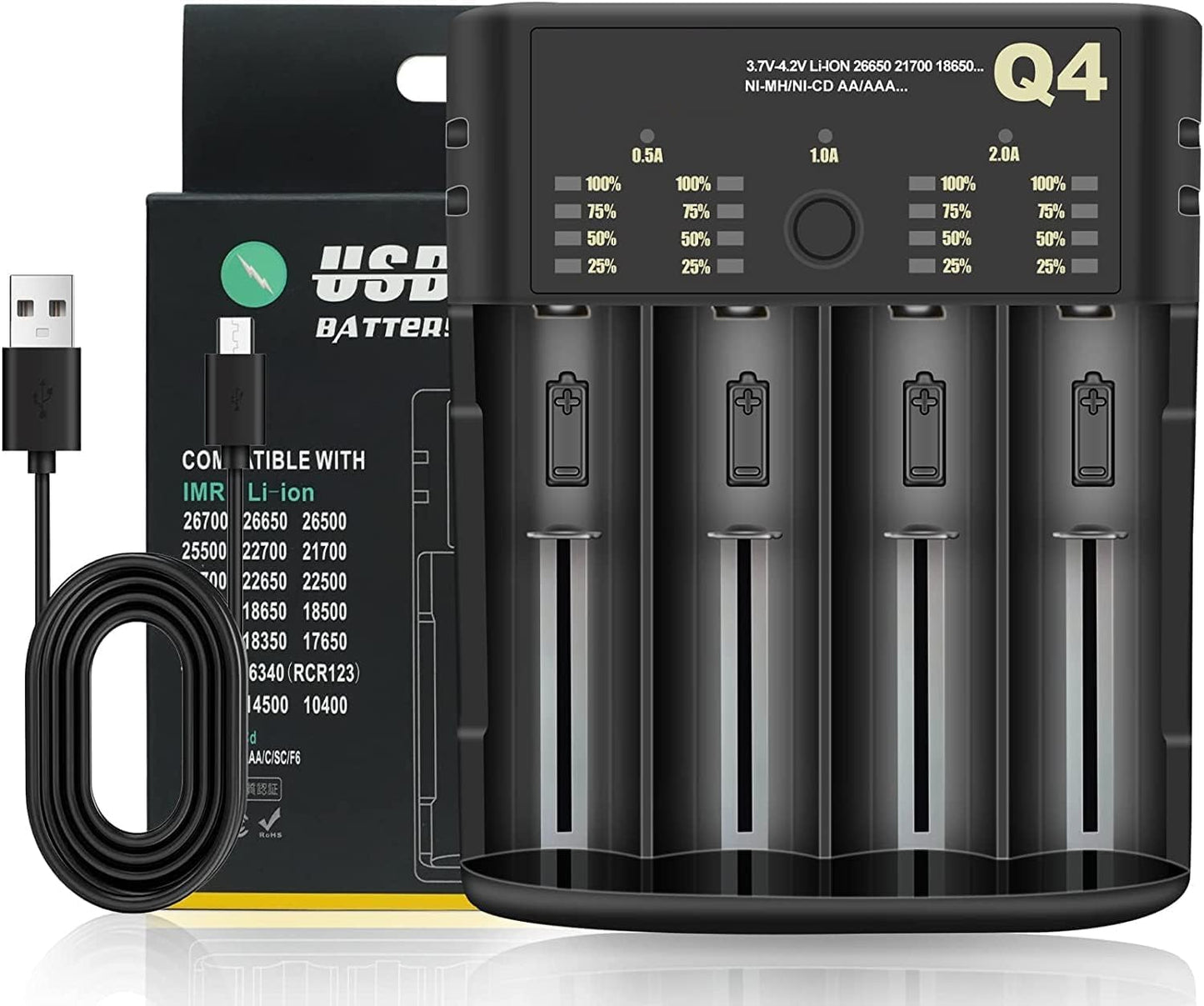 18650 Battery Charger Fast Charger 4 Slots Rechargeable Battery Charger for 3.6-4.2V Li-ion Battery: 10440 16340 18650 18700 20700 21700 22650,