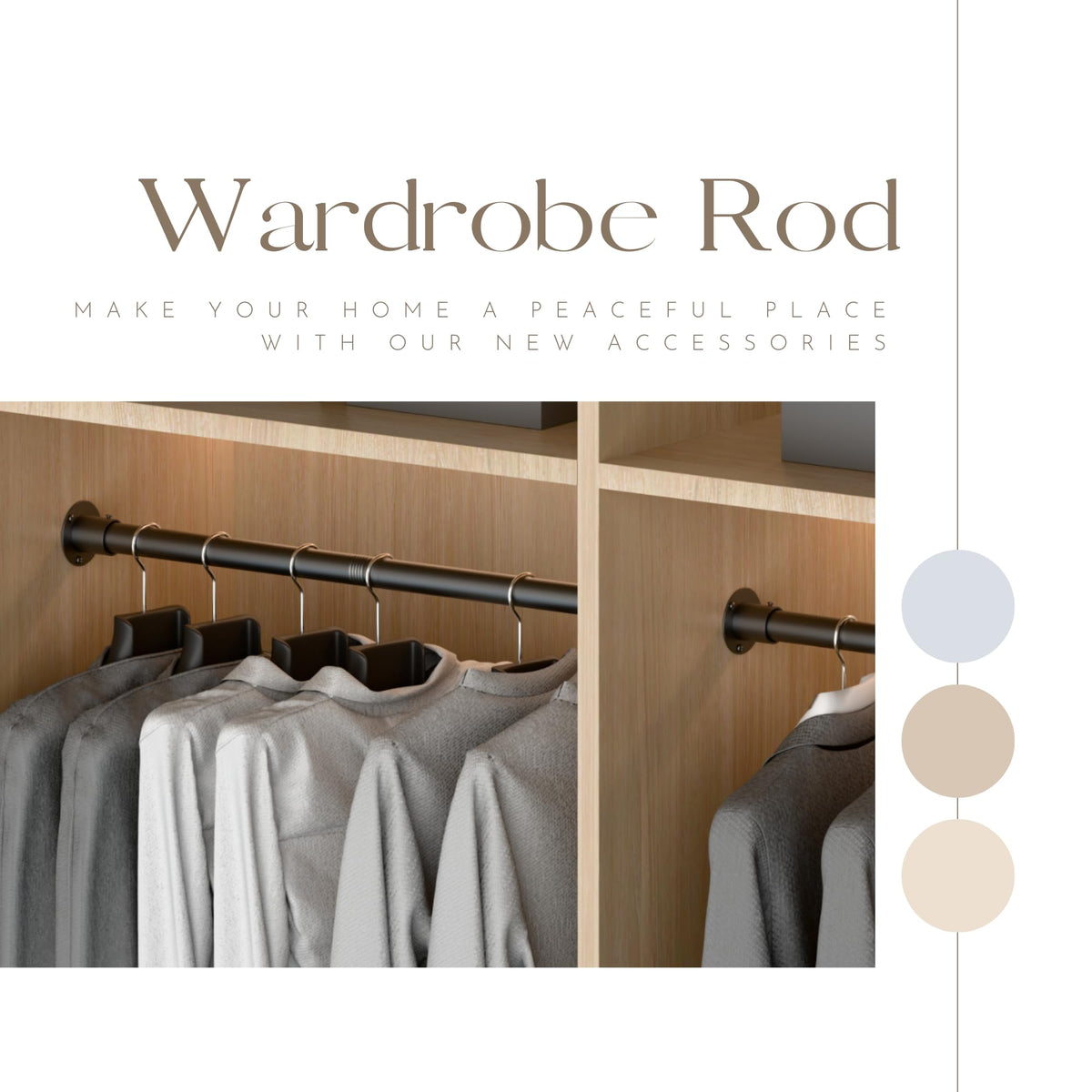 Venwemong Wardrobe Rail,70-90cm Extendable Clothes Hanging Pole, Stainless Steel with Fixing Sockets for Closet & Storage, Black, Diameter 32mm